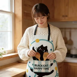 Simpatico grembiucchio da cucina gatto nero per cucinare, grembiule in cotone con tasche.