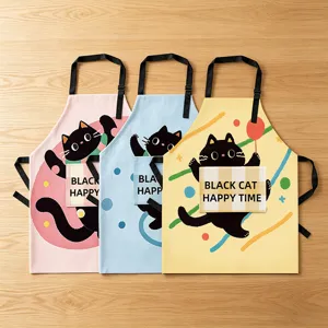 Simpatico grembiule da cucina per casa design gatto nero spalline regolabili stile unisex