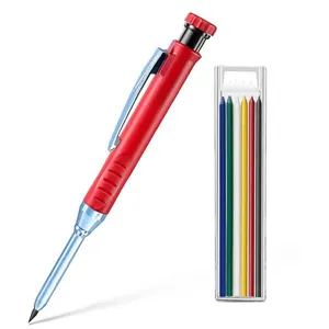 Roter Tiefloch-Zimmermannsbleistift mit 6 farbigen Graphit-Ersatzminen für Handwerker