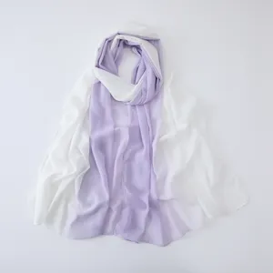 Elegant purple and white gradient chiffon scarf for women, lightweight headscarf hijab
