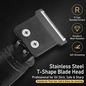 Professional stainless steel T-blade hair clipper head featuring self-sharpening teeth