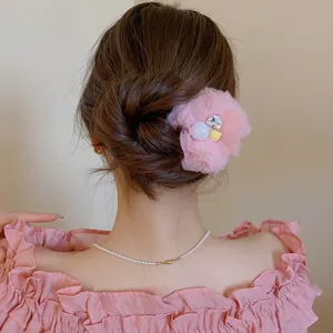 Pink mesh flower hair clip with pearl and rhinestone for sweet sweet sweet styling.