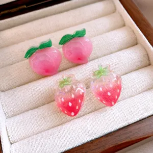 Süße Harz Frucht Ohrstecker Mit 925 Sterling Silber Ohrstecker-Stift Nette Rosa Erdbeere Pfirsich Ohrringe Für Damen Täglich Mode Schmuck