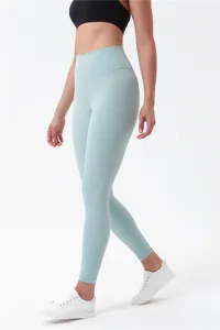 High-waisted yoga leggings for women, buttery soft peach-lift fitness pants, breathable workout tights.