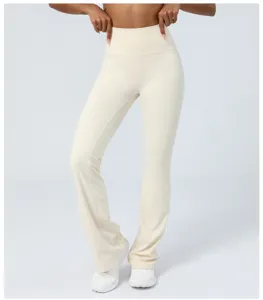 Damen Schlag Yoga Hosen mit hohem Bund, nahtlose schnell trocknende Fitness Sporthose.