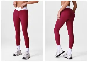 Detailansicht High Waist V-Schnitt Yoga Leggings, elastische Po-Lifting Sport Fitness Hose.