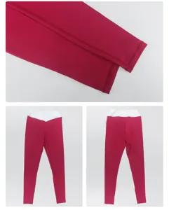 Nahaufnahmen von pinken Damen Yogahosen mit weißem V-förmigen Bund und sauberen Nähten.