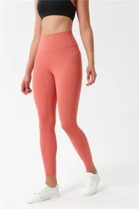Women's high waist brushed yoga pants nude feel cropped fitness leggings detail view