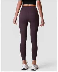 Rückansicht von High Waist Yoga Leggings mit Taschen, nahtlose Fitnesshose für Laufen Training.