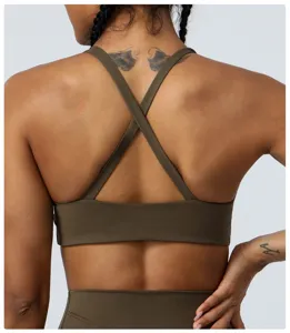 Crossback sports bra for women, comfortable activewear for fitness, yoga, and running workouts.