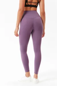 High-waist brushed yoga pants for women, skin-friendly naked feeling fitness leggings in purple.