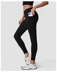 Schwarze hochgeschnittene V-Schnitt Yoga Leggings mit Seitentasche, elastische Fitnesshose.