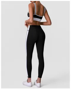 Farbblock Sport-BH und hohe Taille Yoga Leggings Set, stoßfeste Fitness Trainingskleidung Damen.