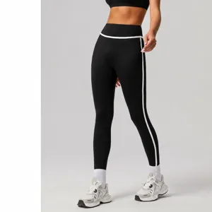 Damen Hohe Taille Yogahose Schnelltrocknend Fitness Knöchellange Hose Po-Lifting Workout Sport Leggings Mit Kontrastlinien