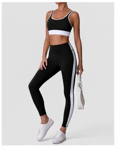 Damen Farbblock Sport-BH und hohe Taille Leggings Yoga Set Fitness Sportbekleidung Outfit