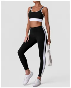 Ensemble soutien-gorge de sport et leggings de yoga color-block, séchage rapide, fitness.