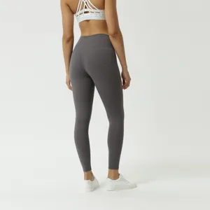 Women high waist yoga leggings back view, showing soft brushed fabric and butt lifting design.