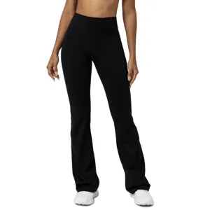 Damen High-Waist Schlag Yogahose Bootcut Workout Fitness Athletisch Lange Hose Einfarbig Slim Fit Sportbekleidung