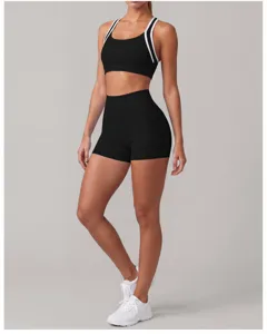 Completo sportivo donna reggiseno sportivo pantaloncini vita alta yoga fitness nero outfit