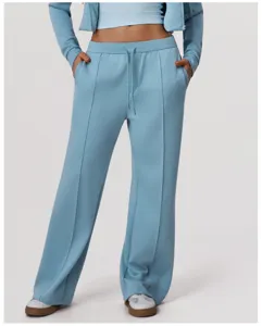 Femme pantalon de survêtement large bleu clair fitness yoga entraînement pantalon de loisir