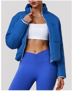 Giacca imbottita blu da donna inverno casual sport all'aperto cappotto corto caldo con zip