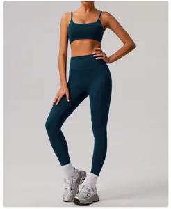 Women high waist yoga pants and sports bra set activewear fitness running gym outfit