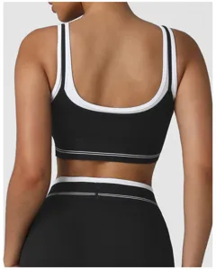Set reggiseno sportivo e leggings stratificati nero e bianco da donna, top fitness yoga attivo.