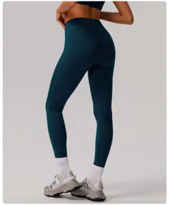 High waist seamless yoga pants for women, athletic fitness leggings in dark green.