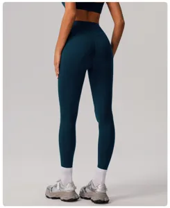 Detail view of high waist yoga leggings with butt lifting design, comfortable activewear.
