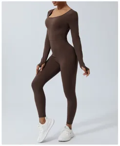 Women long sleeve yoga jumpsuit fitness tight activewear backless workout romper
