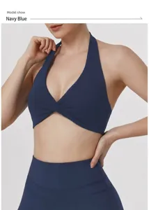 Halter cross yoga bra athletic fitness tank top for women running gym activewear detail