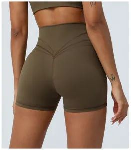 High waist yoga shorts for women, peach lifting fitness workout athletic activewear shorts.