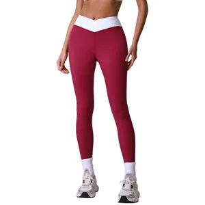 Damen Hohe Taille V-Taille Kreuz Einfarbig Yogahose Slim Fit Athletisch Fitness Sport Leggings Active Bottoms