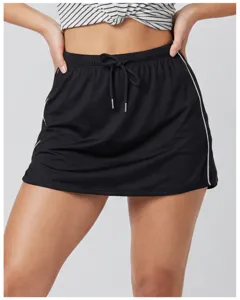Women athletic tennis skirt with drawstring and side stripes activewear black skirt