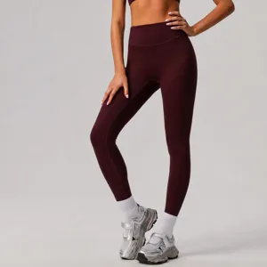 Dames Hoge Taille Buikcontrole Yogabroek Effen Kleur Nylon Spandex Sport Leggings Heuplift Fitness Activewear