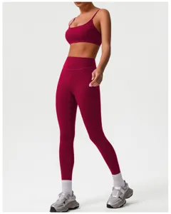 High-waisted sports leggings and gather bra set, high elasticity for fitness yoga running.
