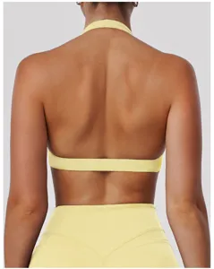 Women yellow halter yoga sports bra open back fitness running athletic top activewear