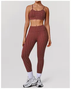 Ensemble de Yoga à Pois pour Femme Soutien-Gorge de Sport Leggings Taille Haute