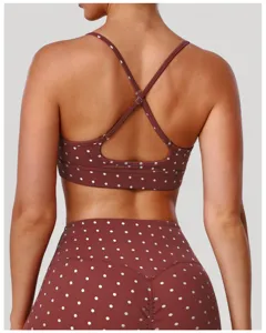 Ensemble soutien-gorge de sport et legging yoga pois taille haute dos détail fitness