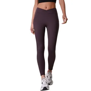 Damen Hohe Taille V-Bund Yogahose Po-hebend Sport Leggings Mit Taschen Workout Laufen Fitness Training Knöchellange Hose
