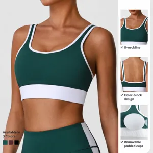 Soutien-gorge de sport colorblock femme col U coussinets amovibles fitness yoga top