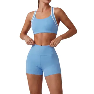 Completo Sportivo da Donna Reggiseno e Pantaloncini Colorblock Dorso Nuotatore Fitness Yoga