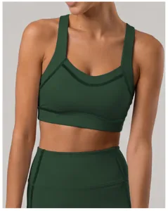Soutien-gorge de sport élastique vert olive gilet fitness course yoga entraînement