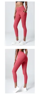 Detailansicht der hochtaillierten Yoga Leggings mit Tasche, atmungsaktive Fitnessbekleidung.