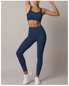 Damen Sport Fitness Yoga Set mit hoher Taille Leggings und stützendem Sport-BH Trainingskleidung.