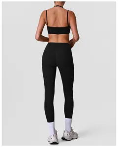 Damen schwarzes seamless Yoga Set Sport BH und hohe Taille Fitness Leggings Sportbekleidung