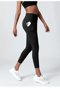 Hohe Taille Yoga Leggings mit Seitentasche für Damen, bequeme Fitness Sporthose schwarz.