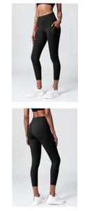 Hohe taille yoga leggings für damen mit seitentaschen, schwarze elastische sport fitness hose.