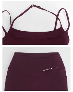 Burgunderrotes Sport-BH und Leggings Yoga-Set für Damen, hochelastische Fitness Gym Sportkleidung.