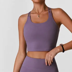 Damen Sport-BH Activewear Fitness Gym Tanktop Seamless U-Ausschnitt Kreuzrücken Stoßdämpfend Gepolstert Workout Athletische Yoga Weste